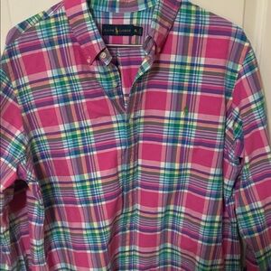 Ralph Lauren Pink Plaid Button-Down Shirt with Green & Blue Accents